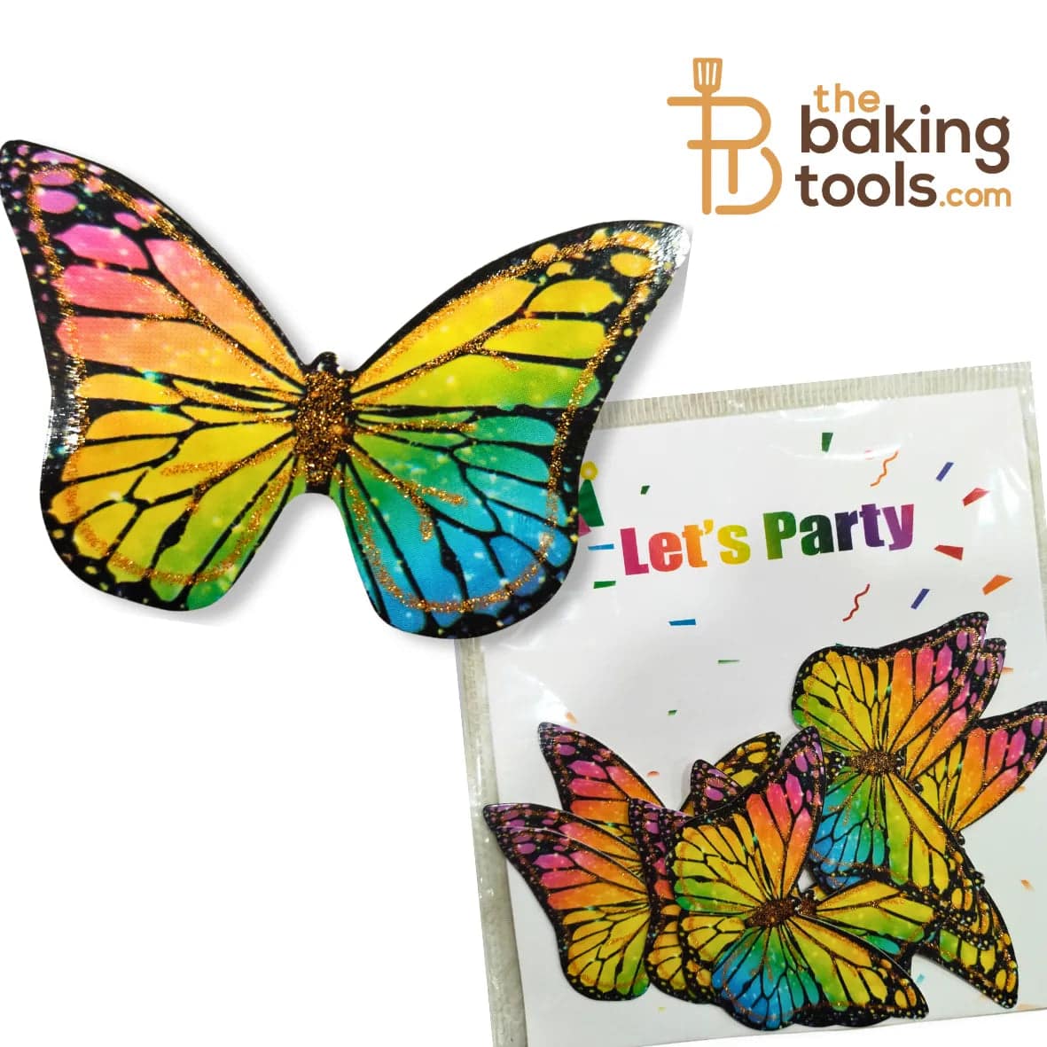 Rainbow Multicolour Paper Butterfly Cake Topper (Pack Of 10) 011 - thebakingtools.com