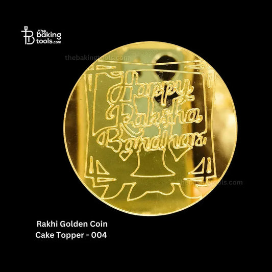 Rakhi Golden Acryllic Coin Cake Topper - 004 - thebakingtools.com