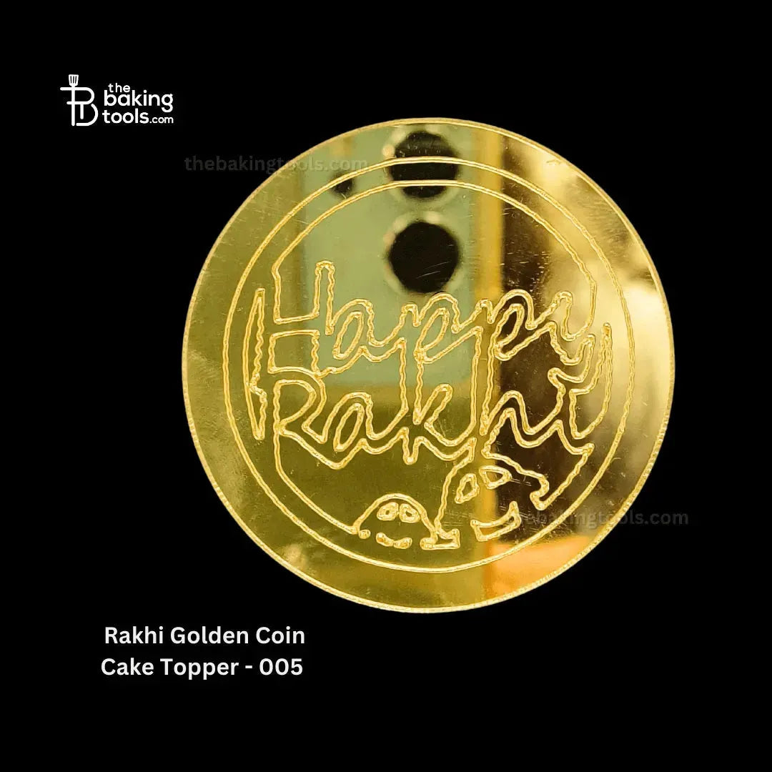 Rakhi Golden Acryllic Coin Cake Topper - 005 - thebakingtools.com