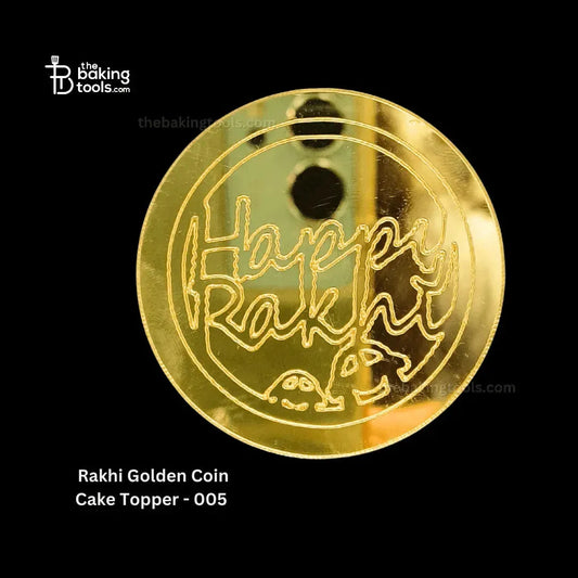Rakhi Golden Acryllic Coin Cake Topper - 005 - thebakingtools.com