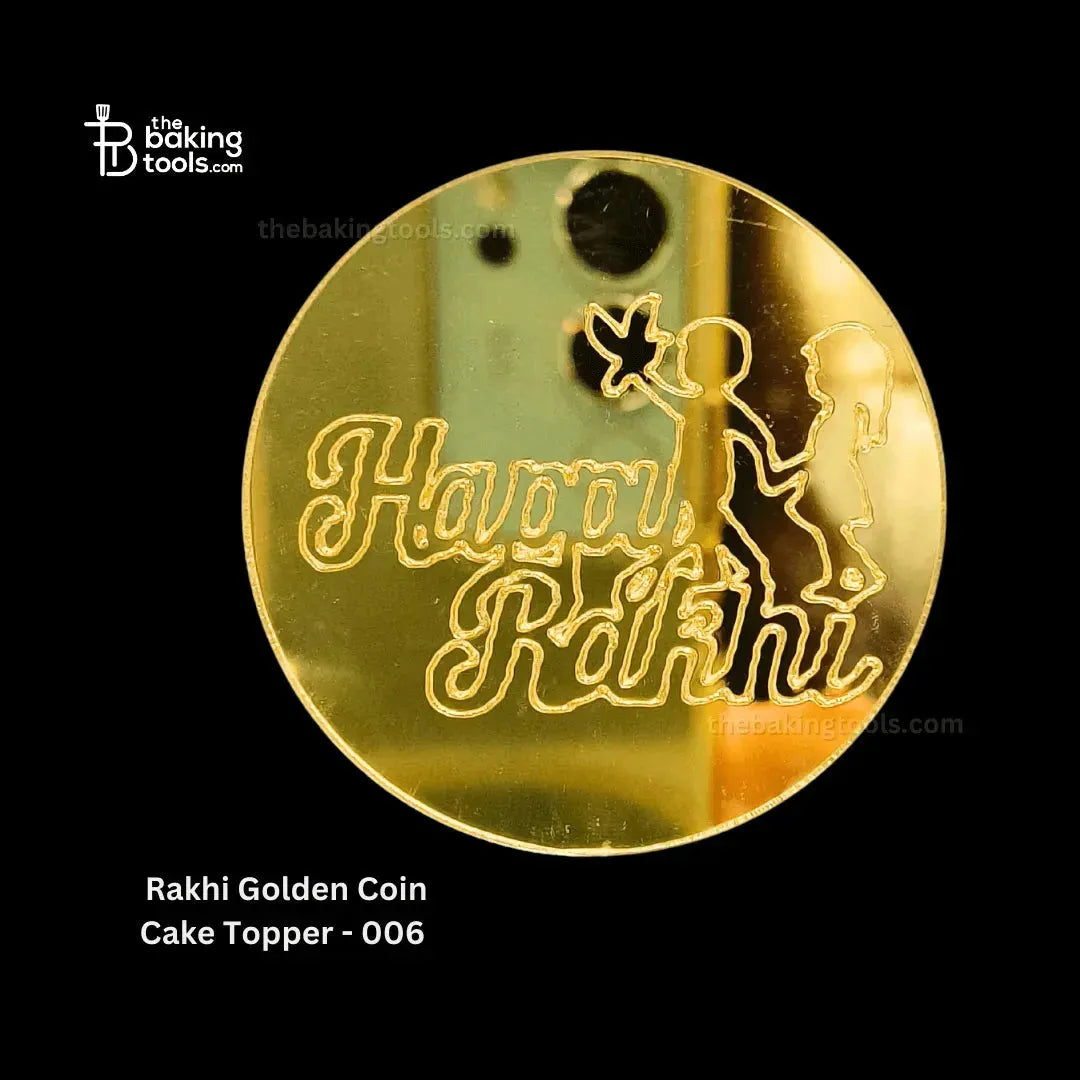 Rakhi Golden Acryllic Coin Cake Topper - 006 - thebakingtools.com