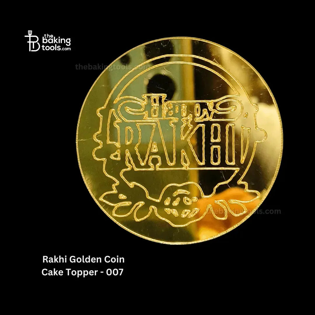 Rakhi Golden Acryllic Coin Cake Topper - 007 - thebakingtools.com