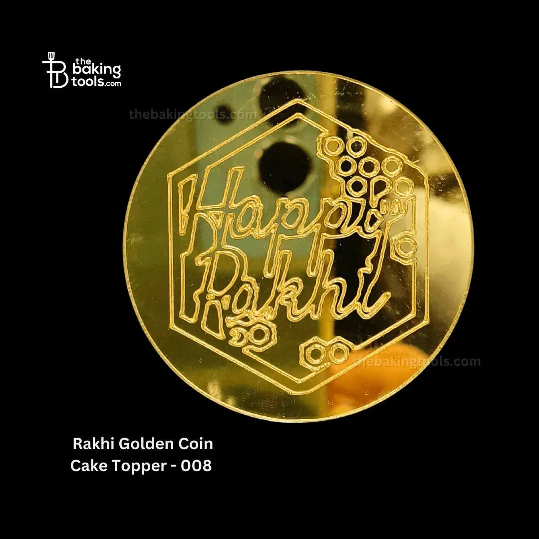 Rakhi Golden Acryllic Coin Cake Topper - 008 - thebakingtools.com