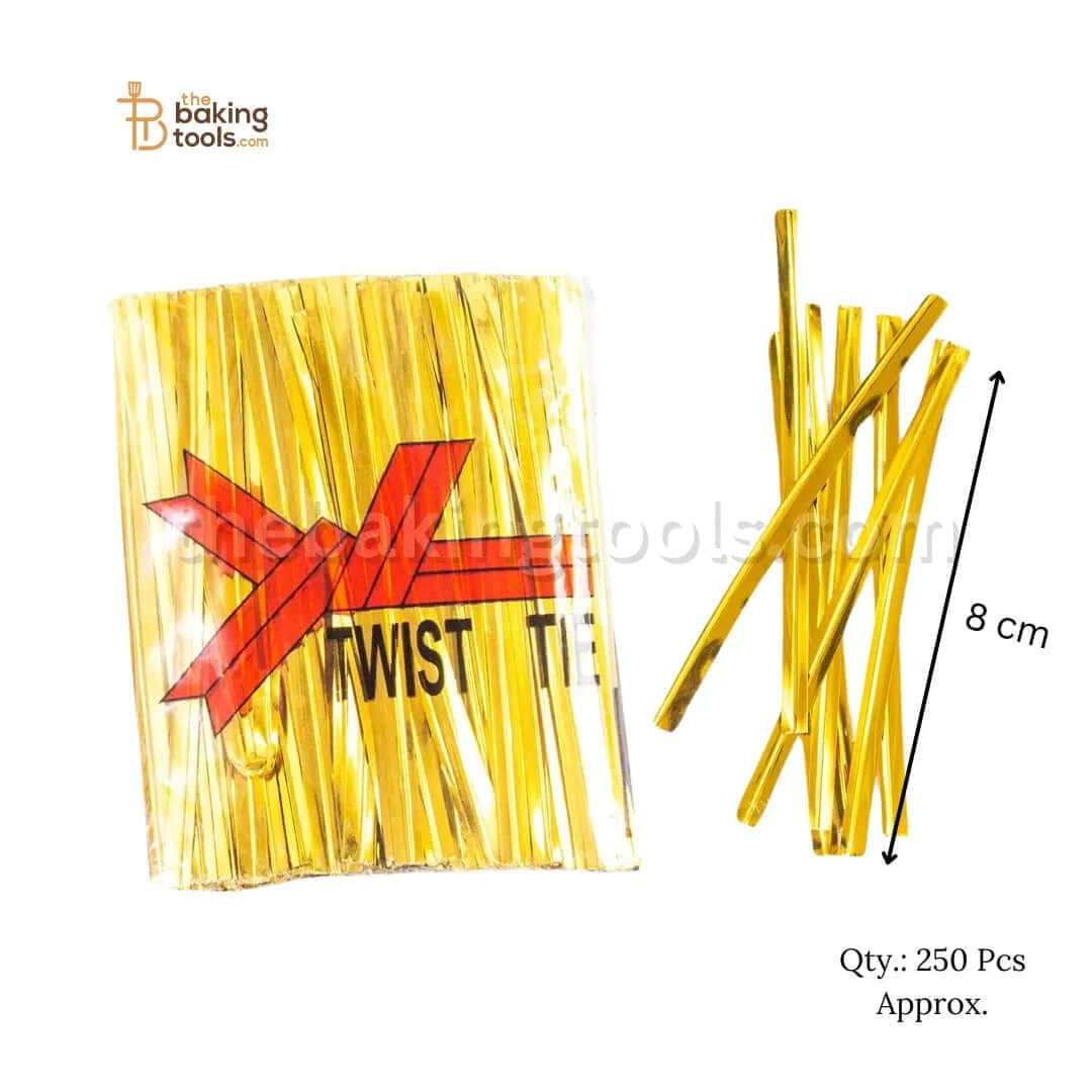 Ribbon Aluminium Twist Ties - Golden Colour | Pack of 250 Pcs Approx. - thebakingtools.com