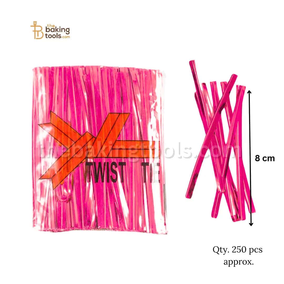 Ribbon Aluminium Twist Ties - Pink Colour | Pack of 250 Pcs Approx. - thebakingtools.com