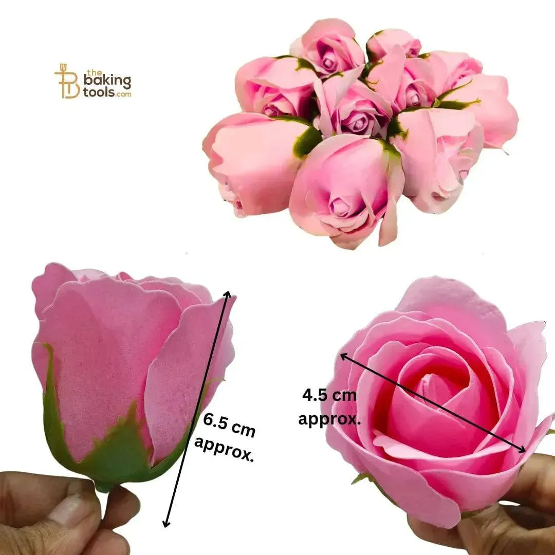 Ten Rosy Roses Artificial Decorative Pink Rose Flowers Set of 10 for Cakes