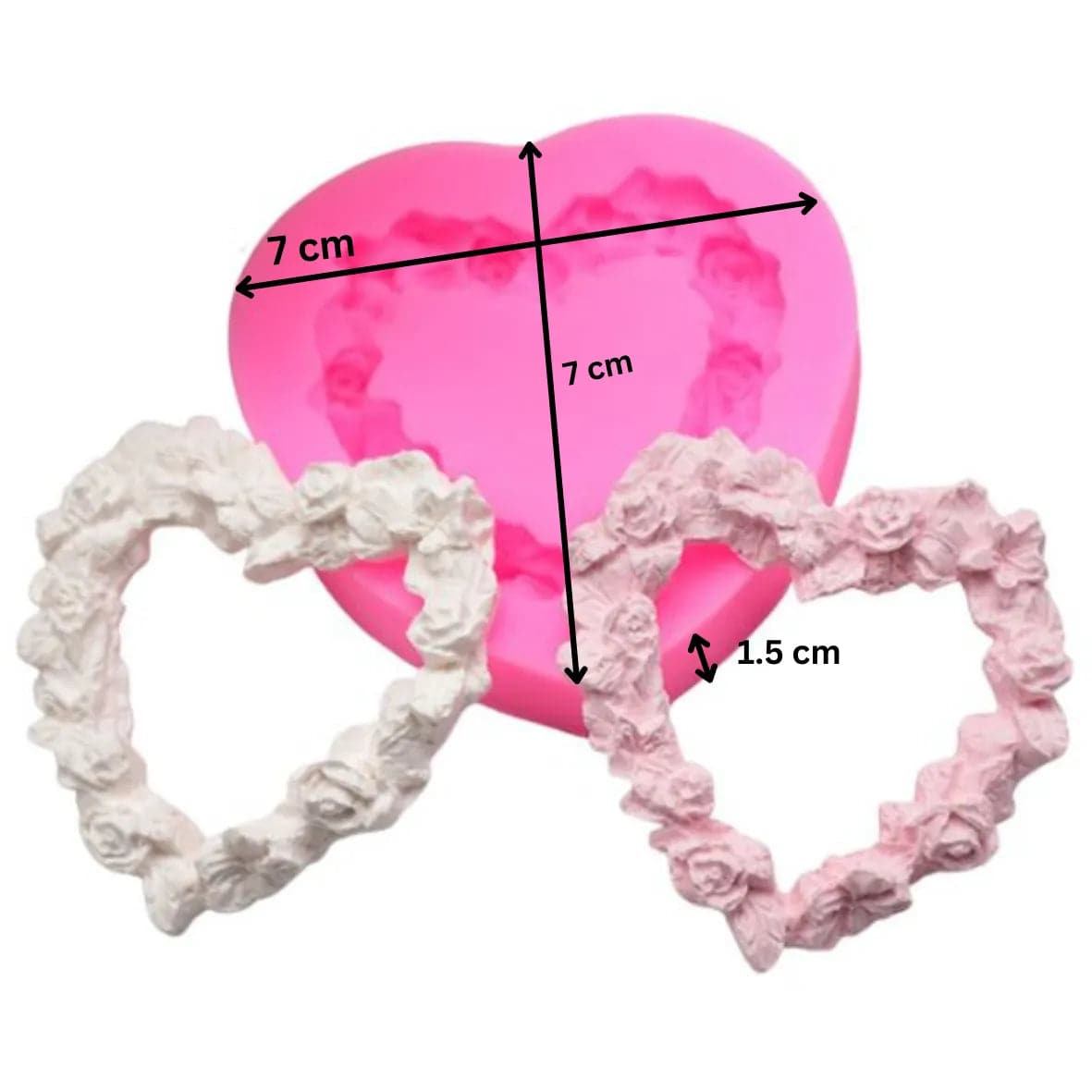 Rose In Heart Shaped Border Frame Silicone Fondant Gum Paste Mould - thebakingtools.com