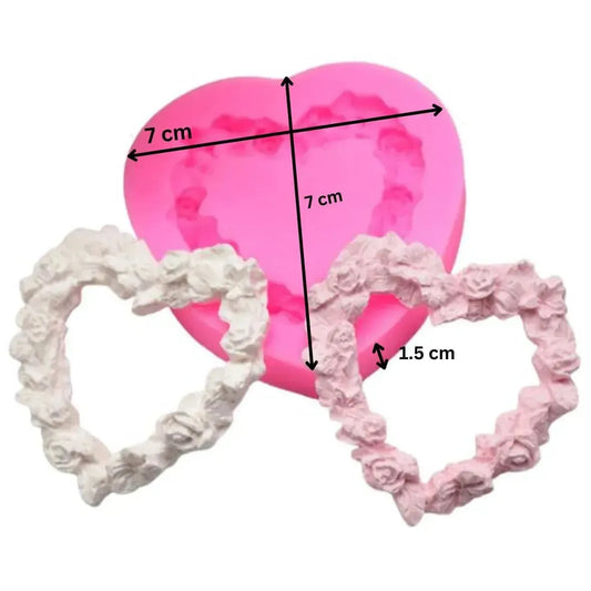 Rose In Heart Shaped Border Frame Silicone Fondant Gum Paste Mould - thebakingtools.com