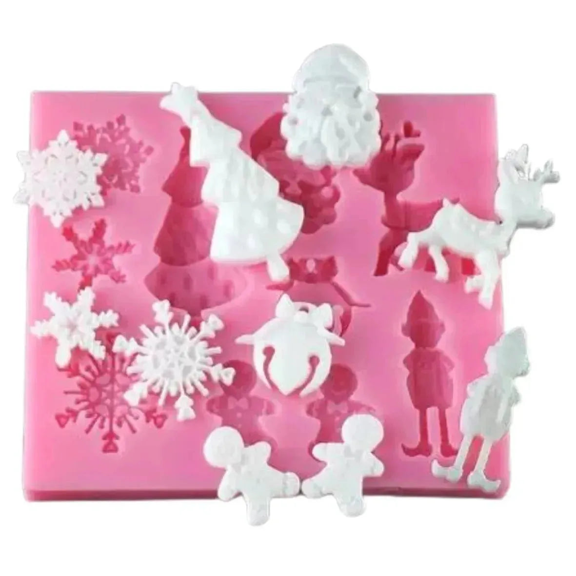 Santa Elf Snowflake Gingerbread Reindeer Bell Christmas Tree Themed 2 Silicone Fondant Gum Paste Mould - thebakingtools.com