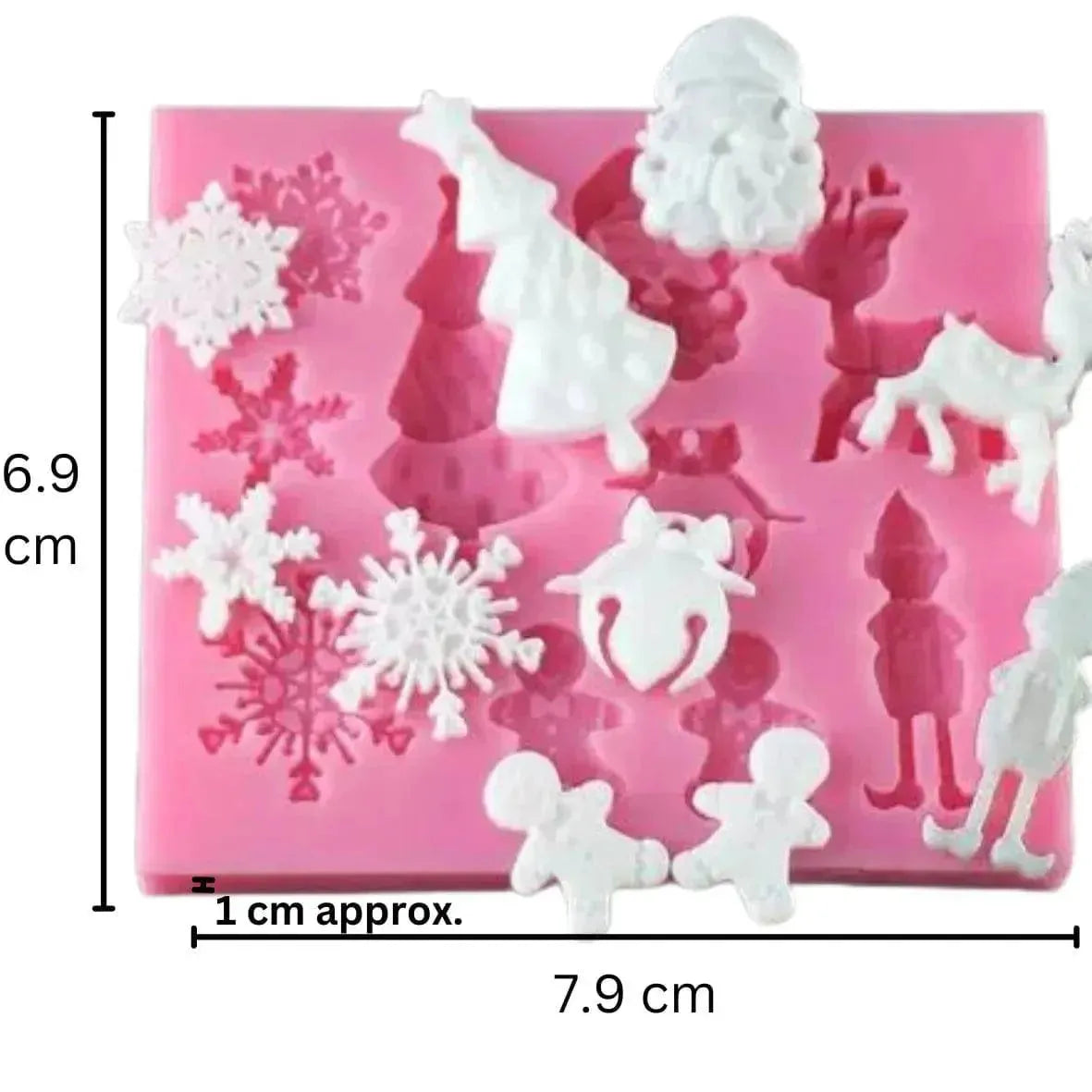 Santa Elf Snowflake Gingerbread Reindeer Bell Christmas Tree Themed 2 Silicone Fondant Gum Paste Mould - thebakingtools.com