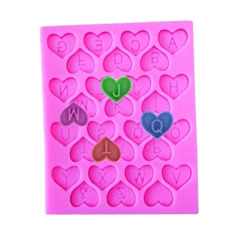 Silicone Fondant Gum Paste Mould - 28 CAVITY ALPHABET LETTER (Heart Shaped) - thebakingtools.com