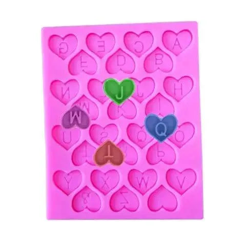 Silicone Fondant Gum Paste Mould - 28 CAVITY ALPHABET LETTER (Heart Shaped) - thebakingtools.com