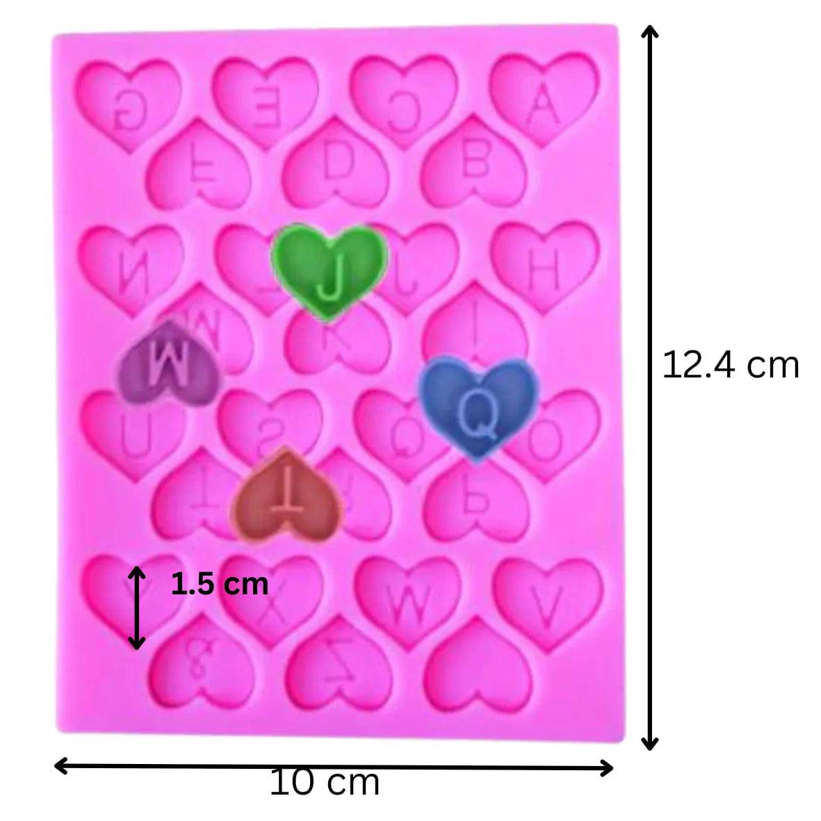 Silicone Fondant Gum Paste Mould - 28 CAVITY ALPHABET LETTER (Heart Shaped) - thebakingtools.com