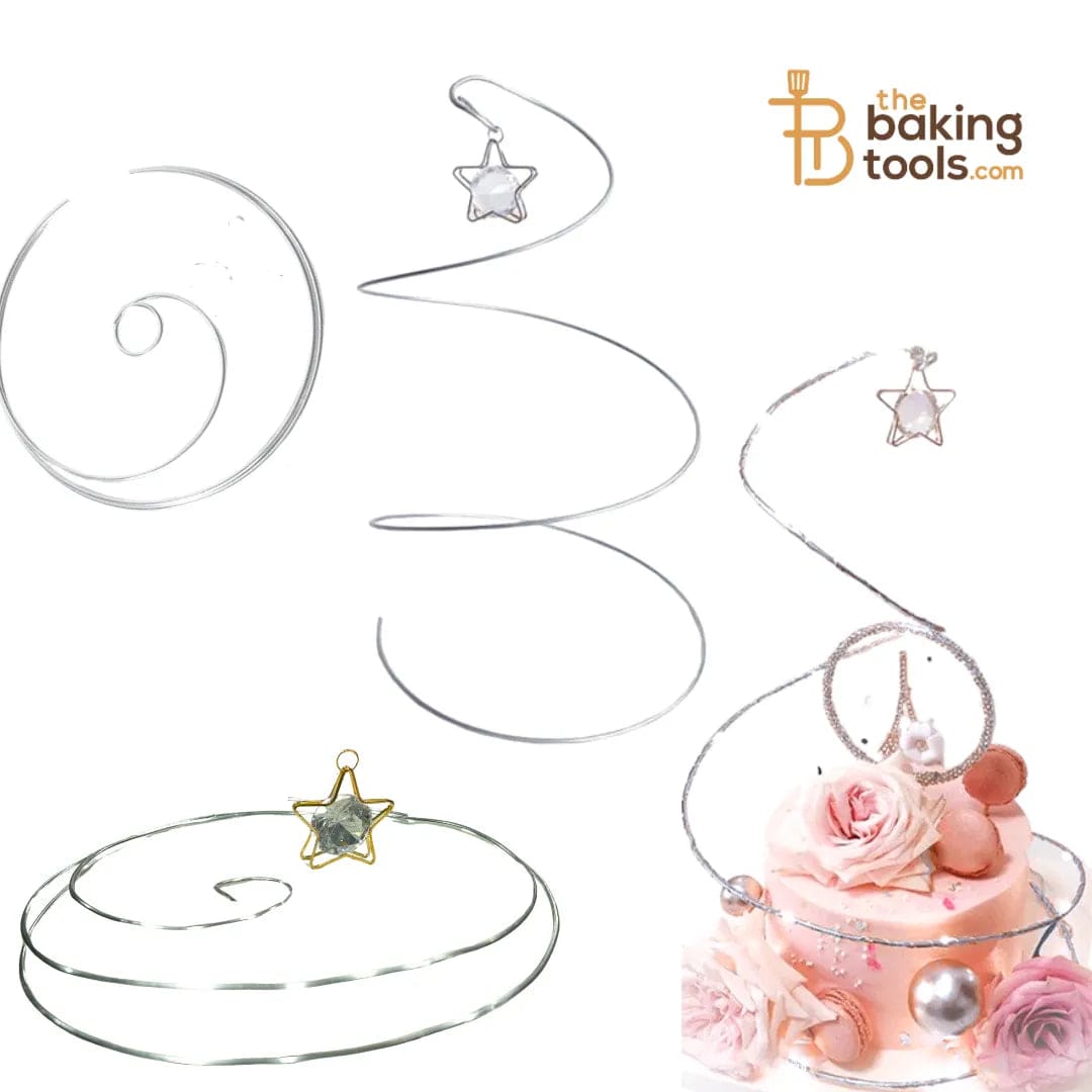 Silver Spiral Metal Wire with Hanging Diamond Star Cake Topper - thebakingtools.com