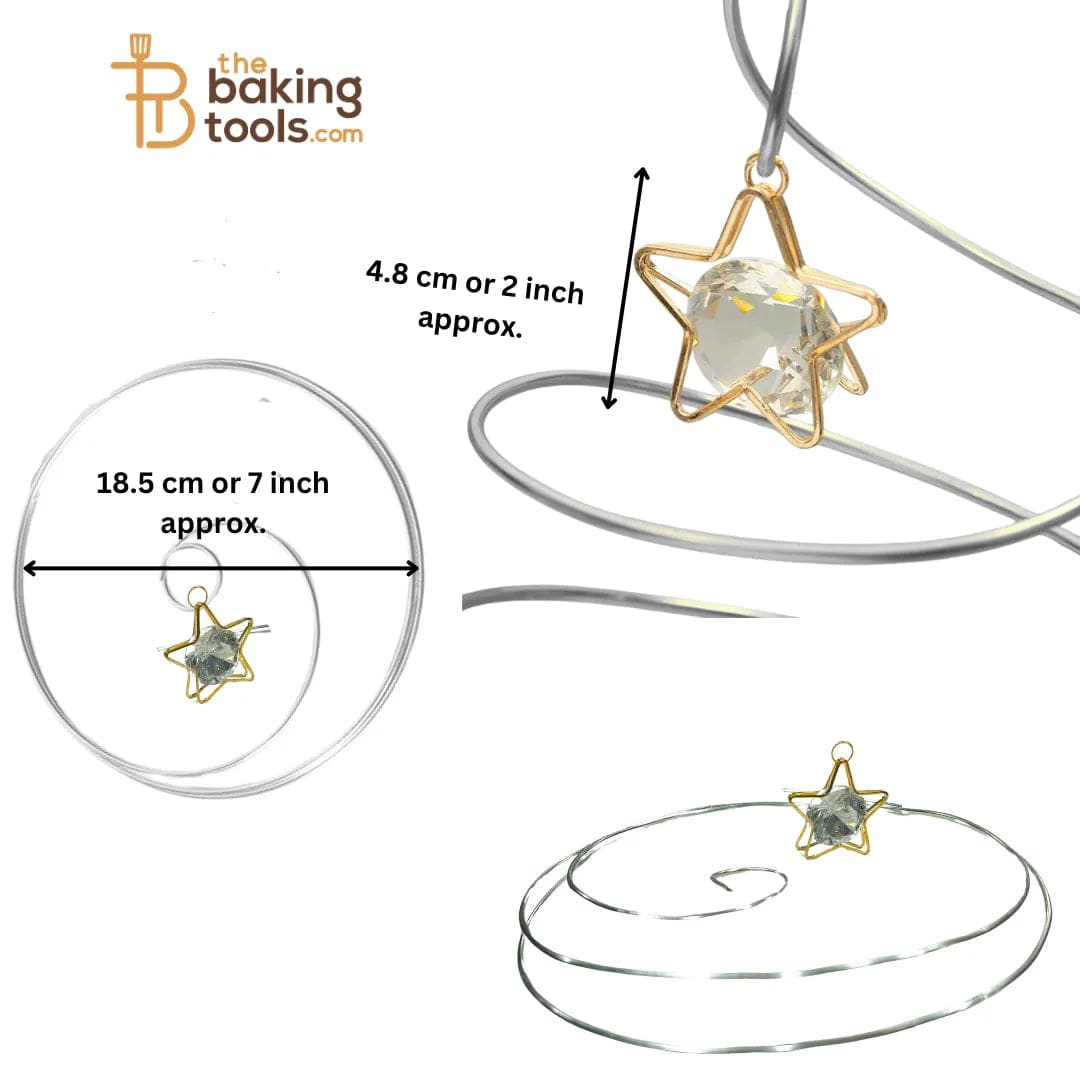 Silver Spiral Metal Wire with Hanging Diamond Star Cake Topper - thebakingtools.com