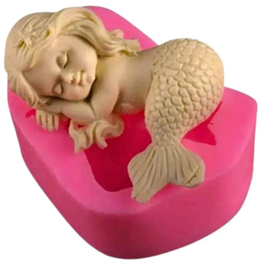 Sleeping Little Mermaid Shape Sea Ocean Themed Silicone Fondant Gum Paste Mould - thebakingtools.com