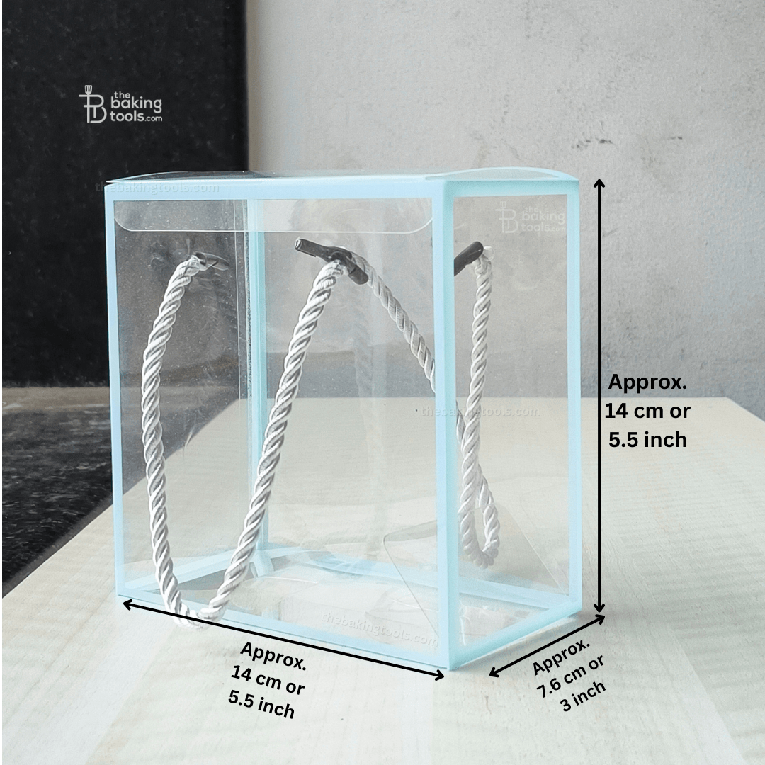 Small Blue Border PVC Clear Transparent Plastic Hamper Gift Bag With Lace Handle (Pack Of 5) - 002 - thebakingtools.com