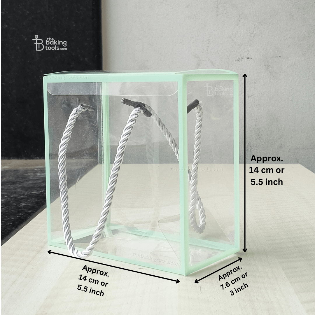 Small Green Border PVC Clear Transparent Plastic Hamper Gift Bag With Lace Handle (Pack Of 5) - 003 - thebakingtools.com