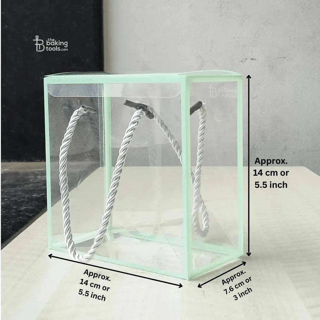 Small Green Border PVC Clear Transparent Plastic Hamper Gift Bag With Lace Handle (Pack Of 5) - 003 - thebakingtools.com