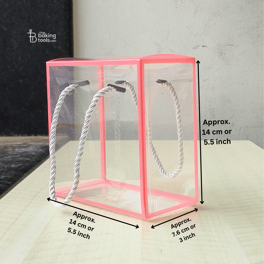 Small Pink Border PVC Clear Transparent Plastic Hamper Gift Bag With Lace Handle (Pack Of 5) - 001 - thebakingtools.com