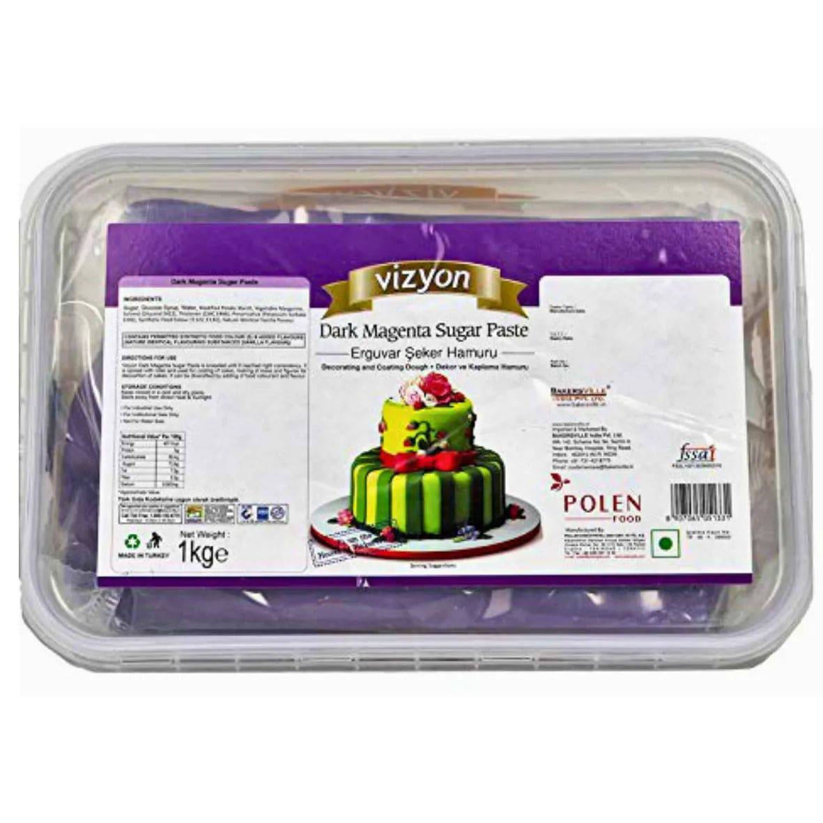 Vizyon Sugar Paste (Fondant) Dark Magenta, 1 Kg - thebakingtools.com