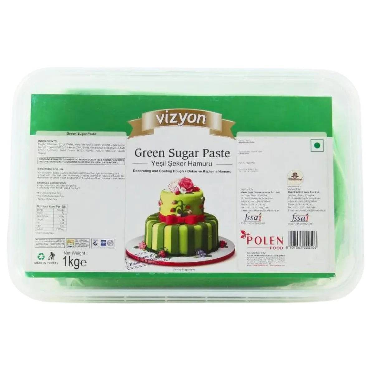 Vizyon Sugar Paste (Fondant) Green, 1 Kg - thebakingtools.com