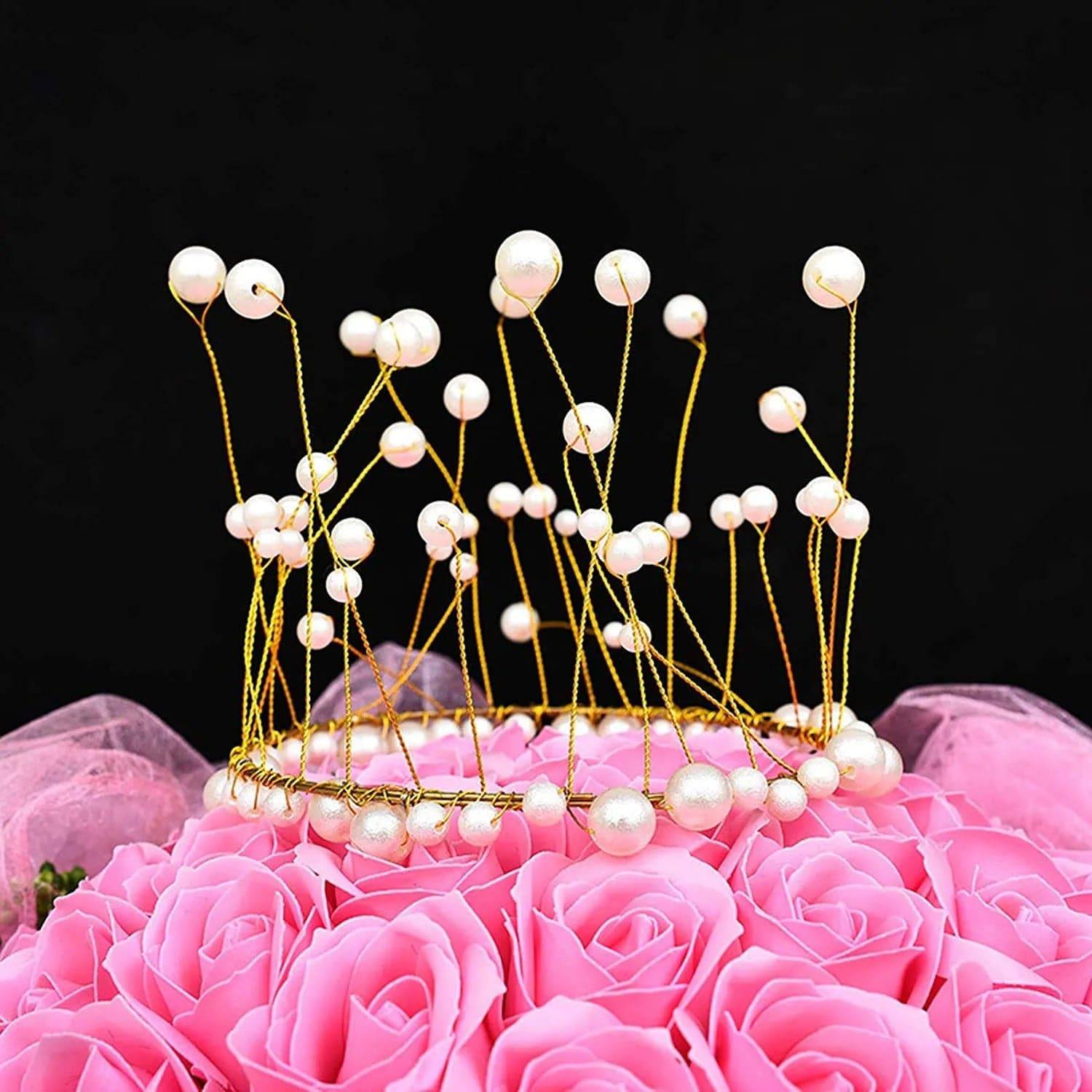 White Pearl Crown Cake Topper Pearl Beads - thebakingtools.com