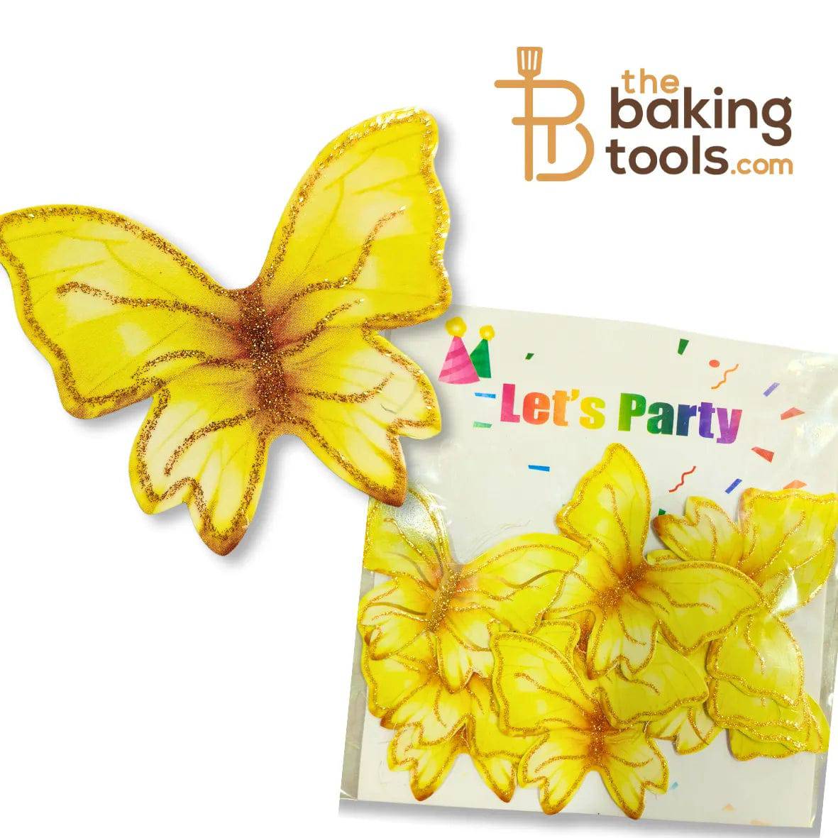 Yellow Paper Butterfly Cake Topper (Pack Of 10) 002 - thebakingtools.com