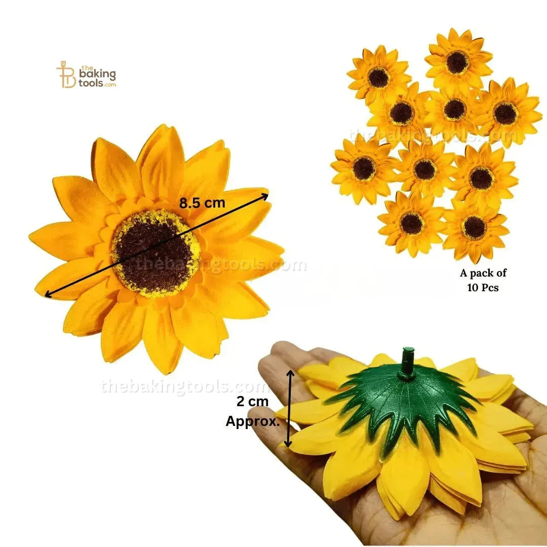 Yellow Sunflower (Set of 10) | Flower Cake Topper | Artificial Flowers - thebakingtools.com