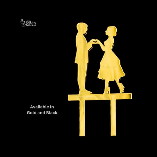 Couple Cake Topper Acrylic (Gold & Black) CP-067 - thebakingtools.com