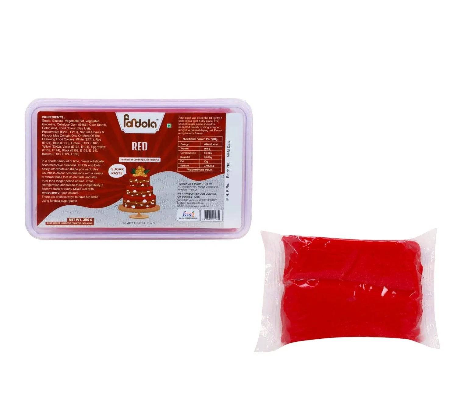 Fondola Red Sugar Paste Fondant 250gm - thebakingtools.com