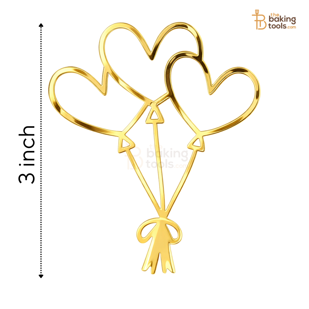 Valentine 3 Heart Balloon Acrylic Cake Topper – Mirror Gold (3 Inch, Pack of 5)
