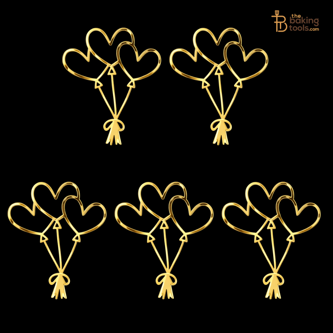 Valentine 3 Heart Balloon Acrylic Cake Topper – Mirror Gold (3 Inch, Pack of 5)