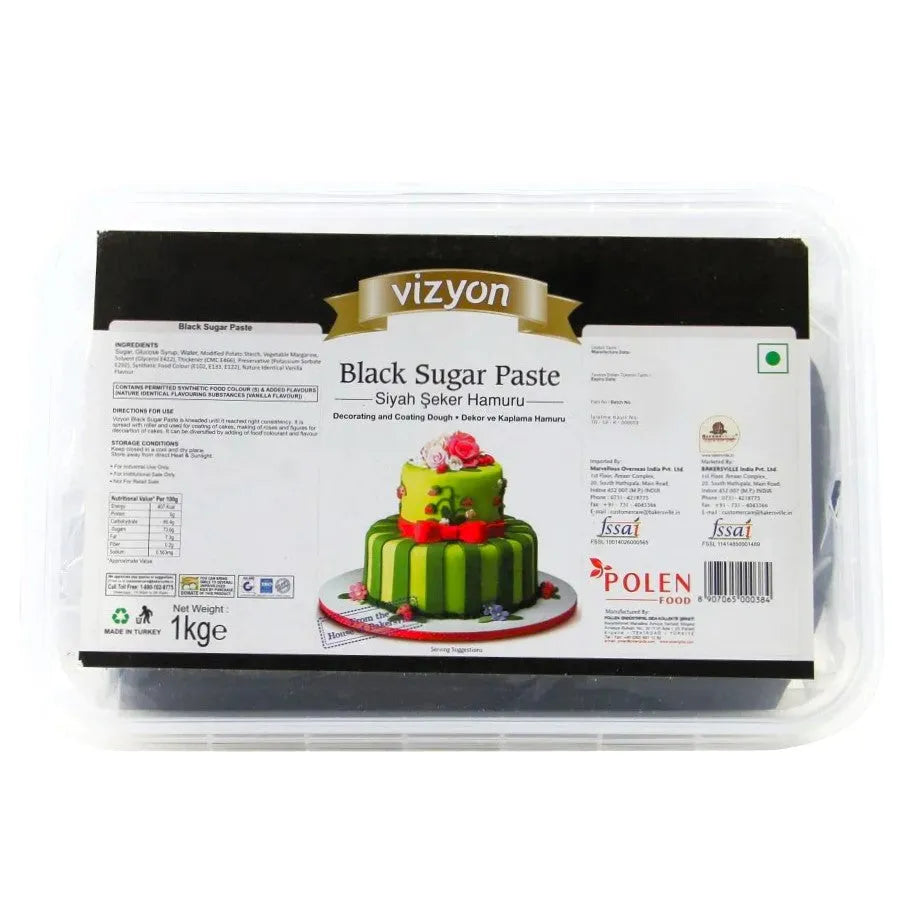 Vizyon Sugar Paste (Fondant) Black, 1 Kg - thebakingtools.com