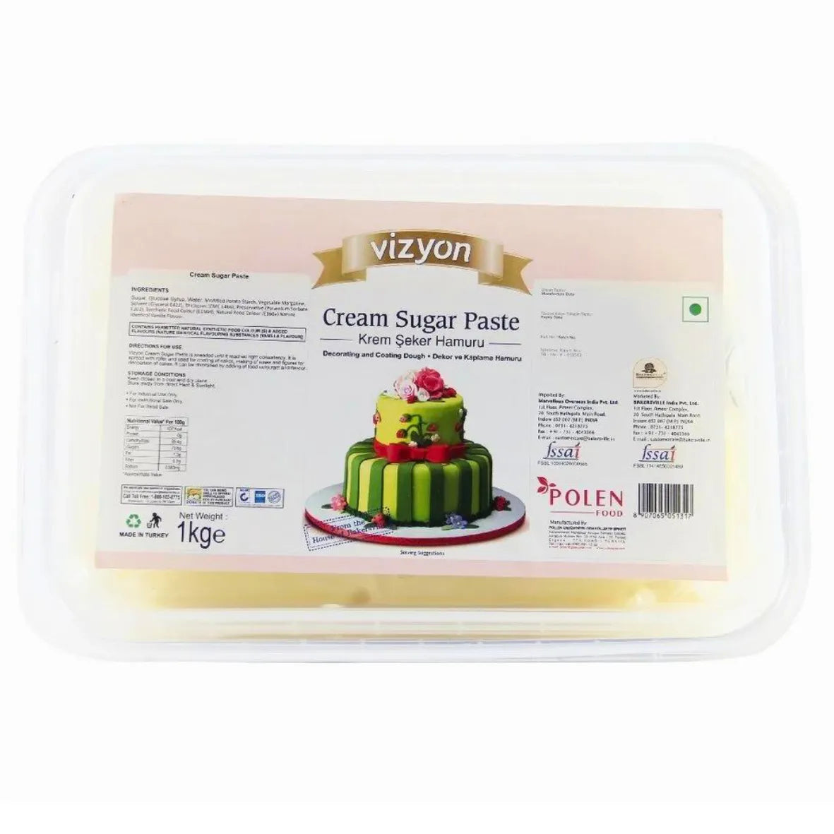 Vizyon Sugar Paste (Fondant) Cream, 1 Kg - thebakingtools.com