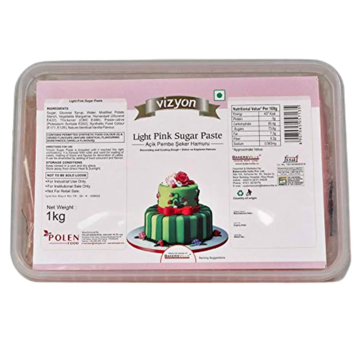 Vizyon Sugar Paste (Fondant) Light Pink, 1 Kg - thebakingtools.com