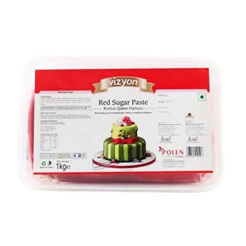 Vizyon Sugar Paste (Fondant) - Red 1 kg, 1000 g - thebakingtools.com