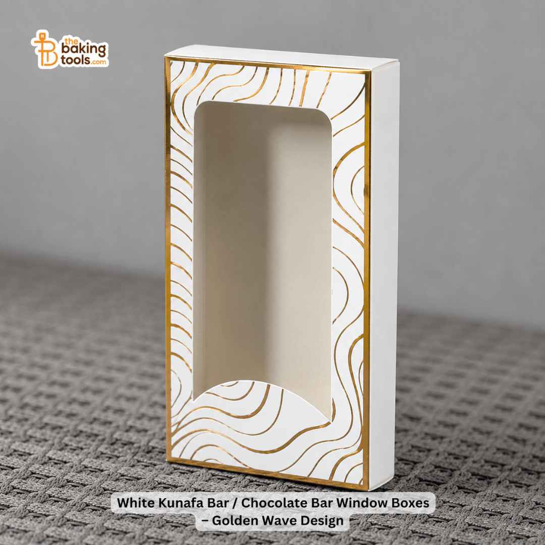 White Kunafa Bar / Chocolate Bar Window Box – Golden Wave Design (10 Pc)