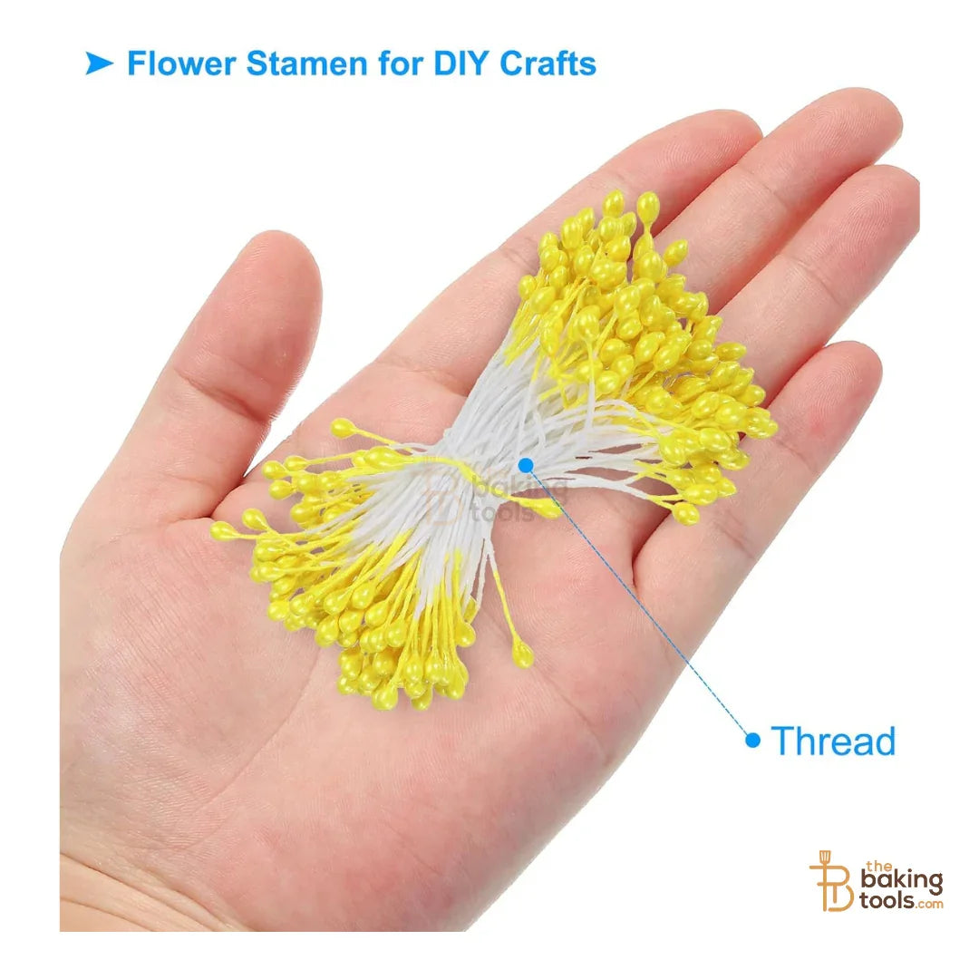 Yellow - 150 Pcs Double Headed Pearlized Artificial Flower Stamens Pollens – 5.5cm for Sugar Flowers, Cake Decoration & Craft Making